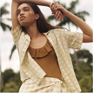 Cotton-Linen Boxy Camp Shirt in Gingham Check